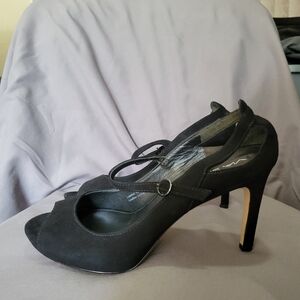 Via Spiga 4" black suade heels, Sz 8 M, open toe, slingback, excellent cond.